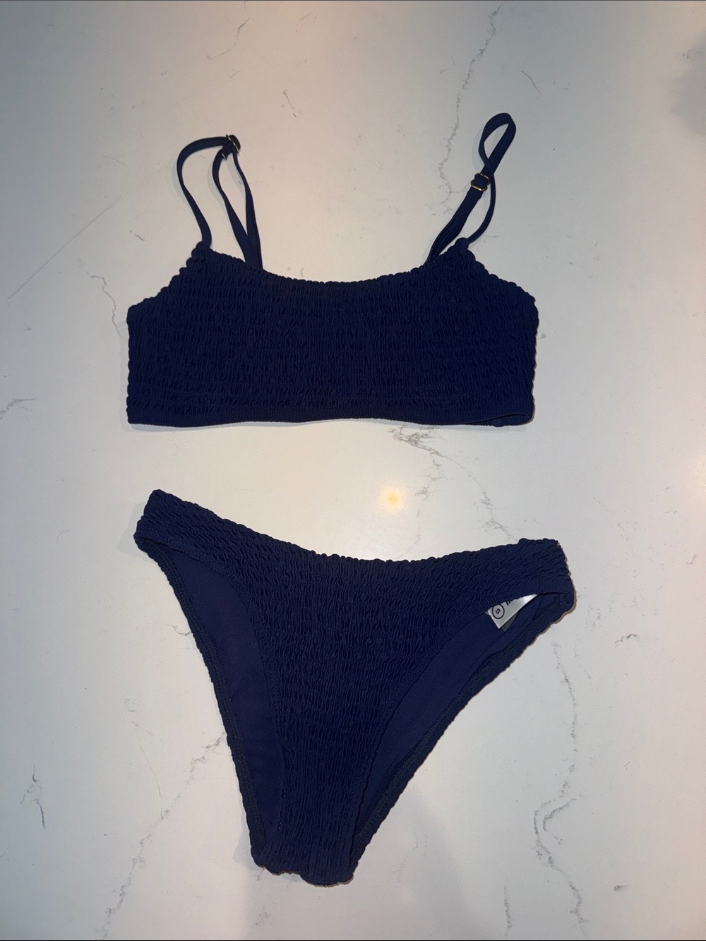 Smocked Navy Two-Piece Bikini Set